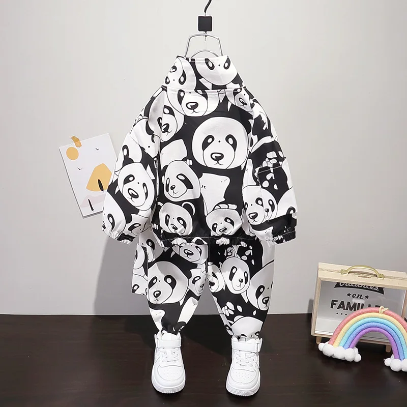 Baby Girl Boy Cotton Panda Clothes Set Zipper PJacket+Pant 2PCS Infant Toddler Child Tracksuit Outfit Baby Clothes Suit 1-5Y