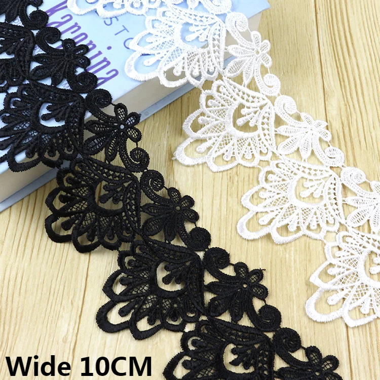 10CM Wide Exquisite White Black Cotton Embroidery Hollow Out Lace Accessories DIY Dresses Hem Sleeve Edge Trim Decorative Fabric