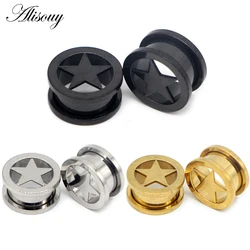 Alisouy 2pc 6-25mm Stainless steel Anodized Screw On Hollow Star Tunnels Ear Plugs Earlets Expander Gauges Body Piercing Jewelry