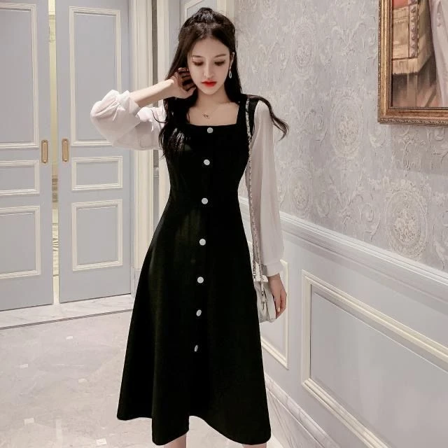 Robe mi longue a coutures gracieuses pour femmes retro style coreen nouveau AliExpress