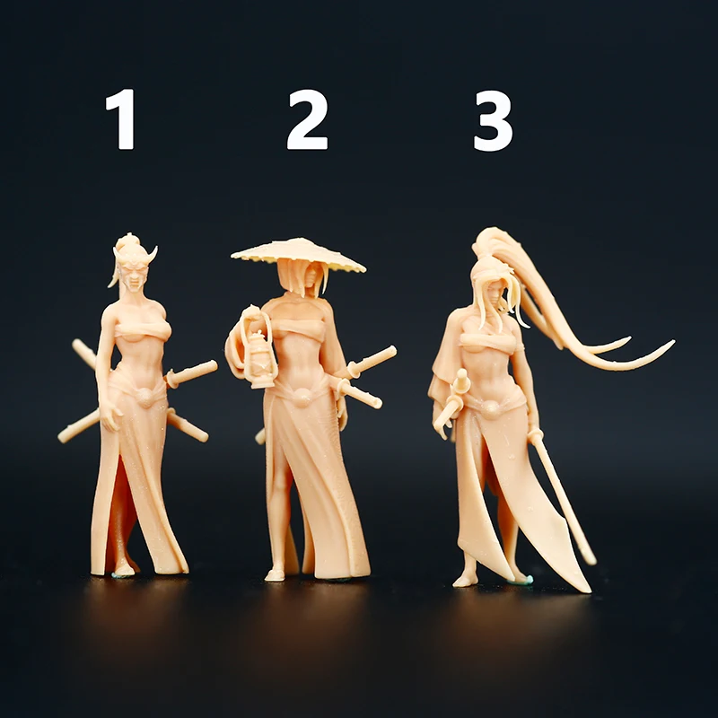 

Модель женщины 1/64 ниндзя самурайского меча, миниатюрный песочный стол, пейзаж злодей, белый, нужно окрасить самостоятельно