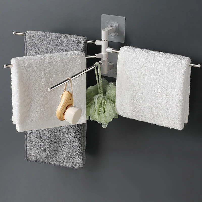 Rotatable Towel Drying Holder Storage Rack Wall-Mounted Stainless Steel Toilet Paper Shelf Kitchen and Bathroom Accessories