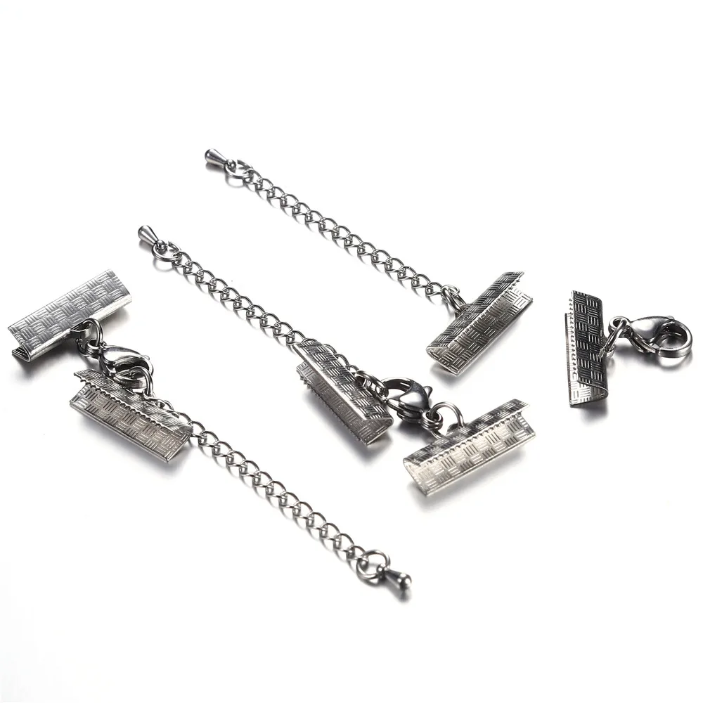 

10PCS/Lot Wholesale Stainless Steel End Clip Caps Lobster Clasps With Crimp Beads Extension Chains Jewelry DIY Making Connectors