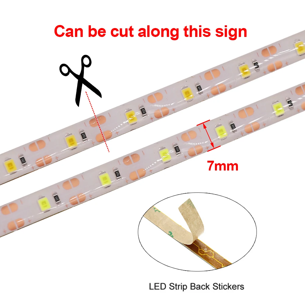 5V LED Strip Lights 60LEDs/m SMD 2835 3528 White Red Blue Yellow Flexible Led Tape Battery Powered for TV Backlight Room Decor