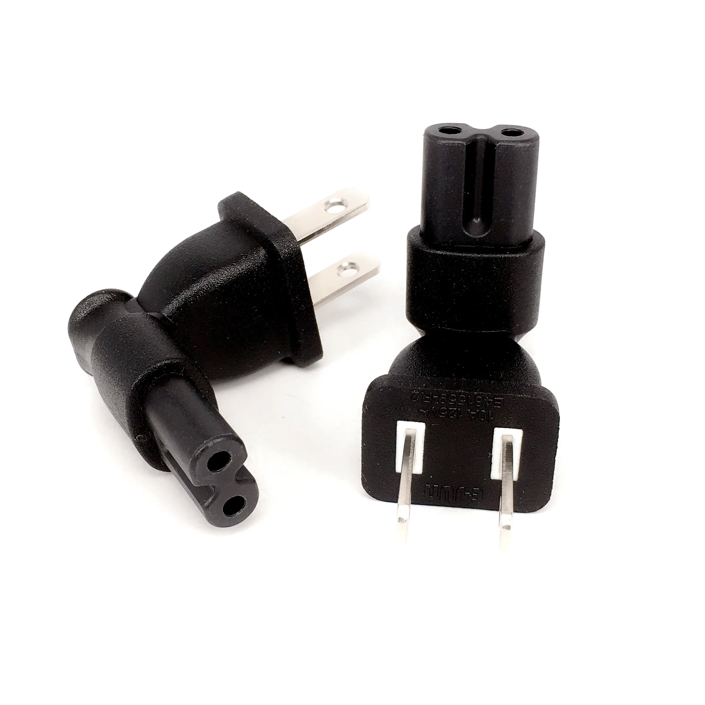 US 2 Prong Right Angle AC power Plug Adapter IEC figure 8 C7 receptacle to NEMA 1-15P