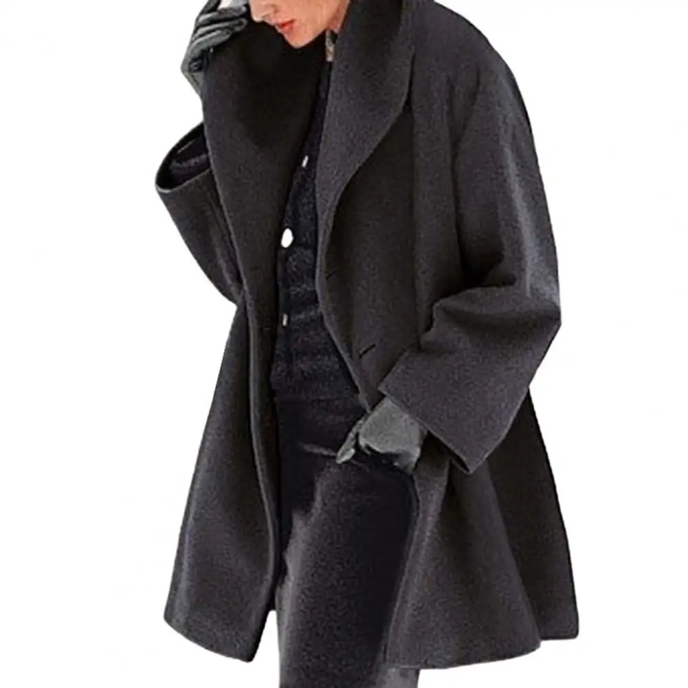 Women Wool Blends Coat Long Cardigan Turn-down Collar Woolen Blends Solid Color Single Button Women Blends Jacket Top Overcoat