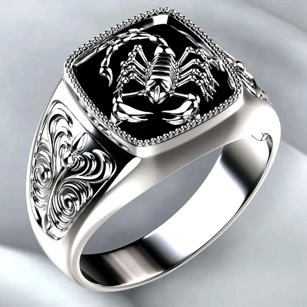 Men Scorpion Engraved Alloy Wide Finger Ring Birthday Club Party Jewelry Gift