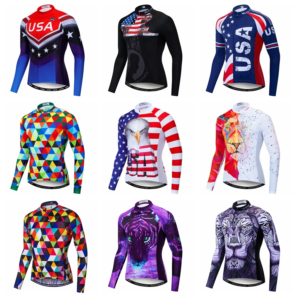 

Cycling Jersey Men Long Sleeve Mountain Bike Jerseys USA MTB Bicycle Shirts Team Road Tops Outdoor Sports 3D Maillot Ciclismo