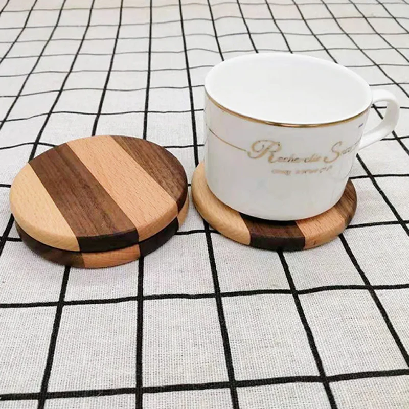 100Pcs/Lot Wooden Coaster Placemats Walnut Wood Non-slip Cup Mat Insulated Teacup Pad Heat Resistant Home Tea Coffee Cup Pad