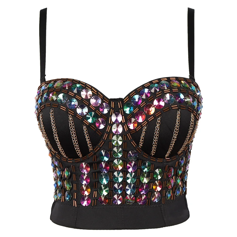 

Sexy Beading Punk Style Colorful Beading Chain Decoration Sequins Beads Female Top Women's Bralette Cropped Top Vest Plus Size