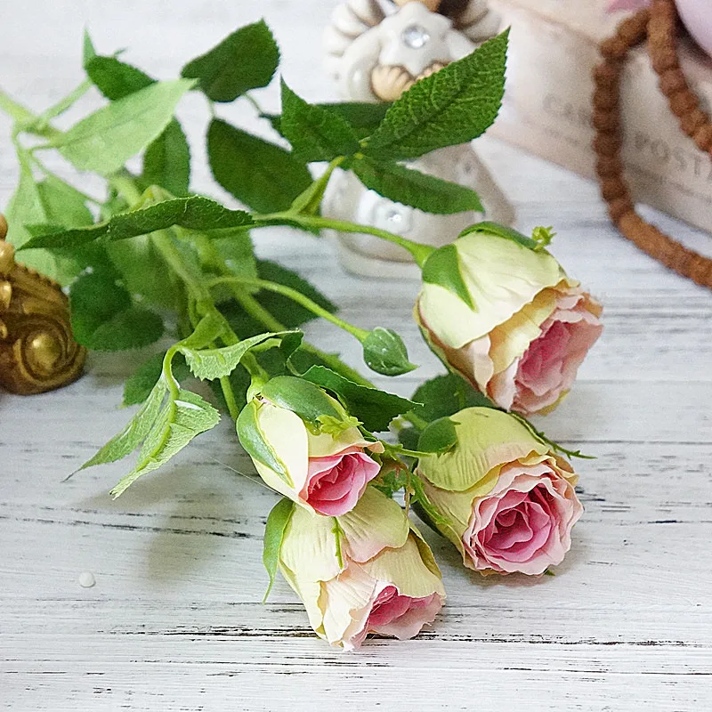 

5Pcs Artificial Flowers Branch 4 Heads Rosebuds Fake Flowers Decoration Home Wedding Flower Wall Photography Props Roses Wreath