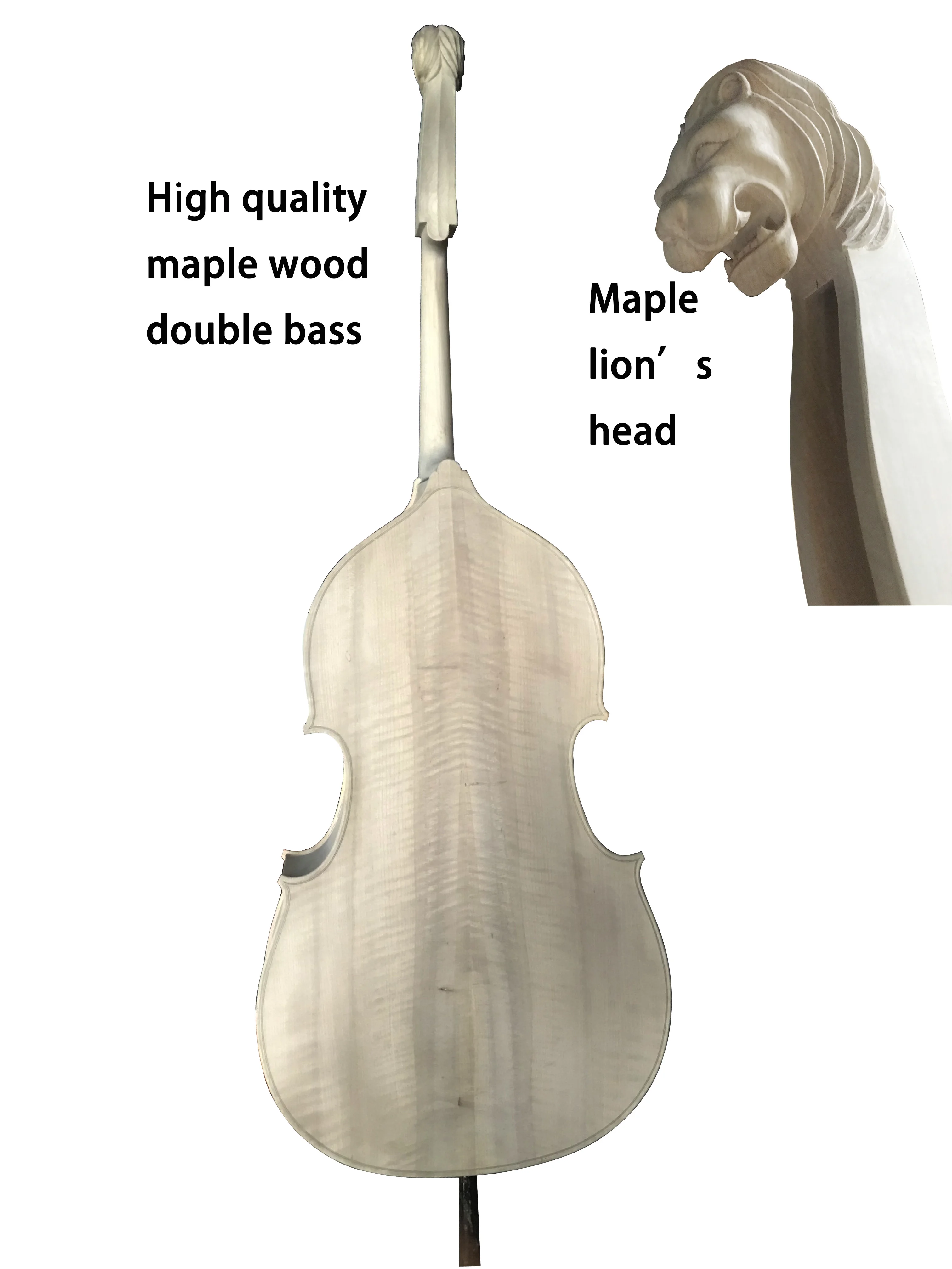 Custom Shape White Upright Bass, DIY Contrabass, Semi-finished Lion\'s Head, 3, 4, Double Bass, All European Wood Unfinished