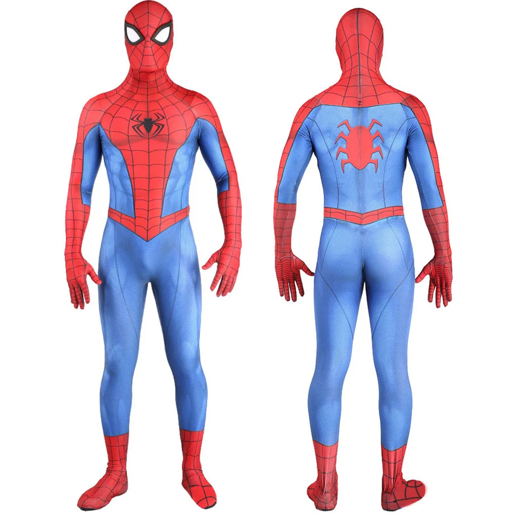 PS4 Classic Spiderman Cosplay Costume Zentai Halloween Costume Spandex Superhero Bodysuit Jumpsuit Catsuits Fancy Dress Up Adult