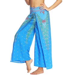 Womens Wide Leg Trousers Palazzo Yoga Pants，Slit Wide Leg Pants Casual Beach Hippie Bohemian Pilate Vintage Casual Pants