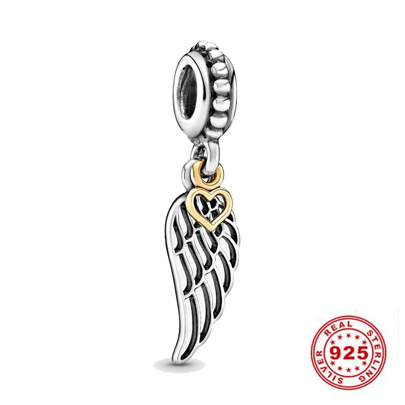 Vendita calda 925 ciondoli in argento Sterling ala d\'angelo e cuore ciondola Charm fit braccialetto Pandora originale gioielli in argento 925