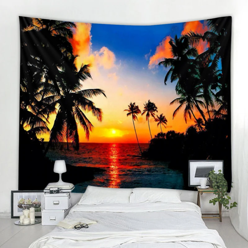 Seaside Coconut Tree Tapestry Mandala Bohemian Tapestry Art Deco Deken Gordijn Slaapkamer Woonkamer Decoratie Bohemian Hippie