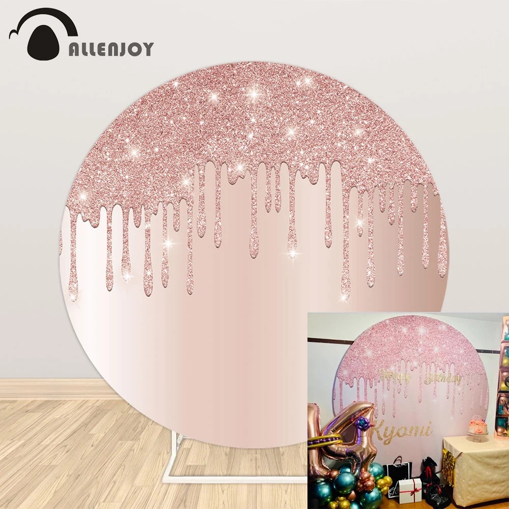 

Allenjoy Glitter Rose Golden Round Backgrounds Wedding Child Birthday Party Curtains Photocall Photobooth Bokeh Twinkle Backdrop