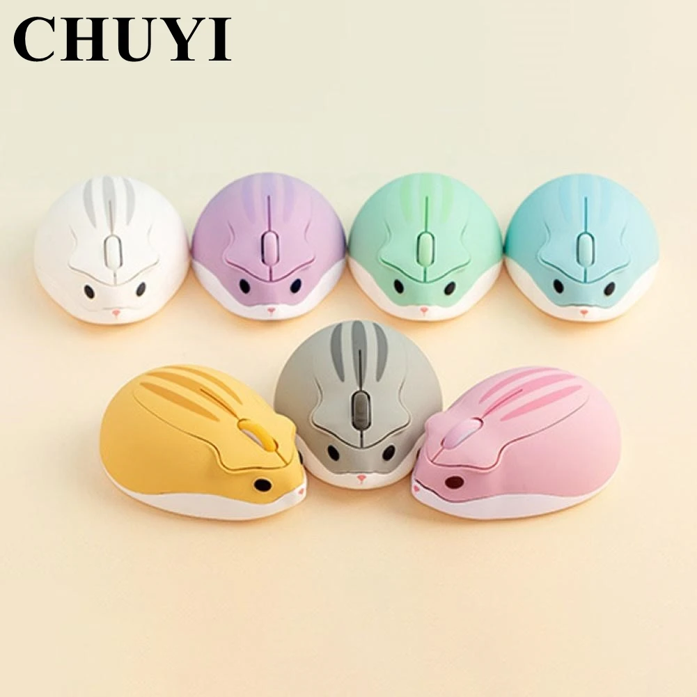 CHUYI-Souris optique sans fil 2.4G, design de dessin animé hamster mignon, ergonomique, mini 3D, pour ordinateur de bureau, PC tablette, cadeau pour