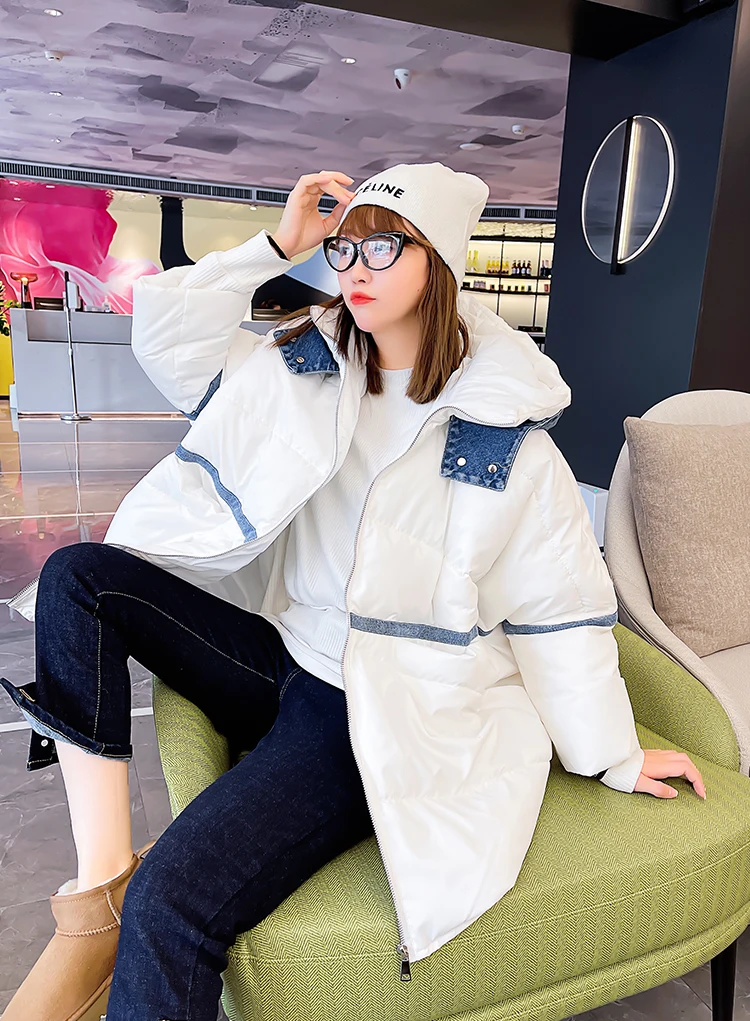 Oversize Parka Winter Women Cotton-padded Coat Mid-length Korean Loose Denim Thick Outwear 2022 New Down Cotton Jacket Pregnant