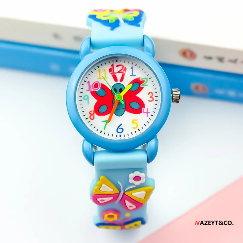 3DchildrenquartzwatchnewfashionlittleboysgirlscutecartoonanimalsbutterflydialsiliconestrapgiftclockkidsclockRelogio kol saati