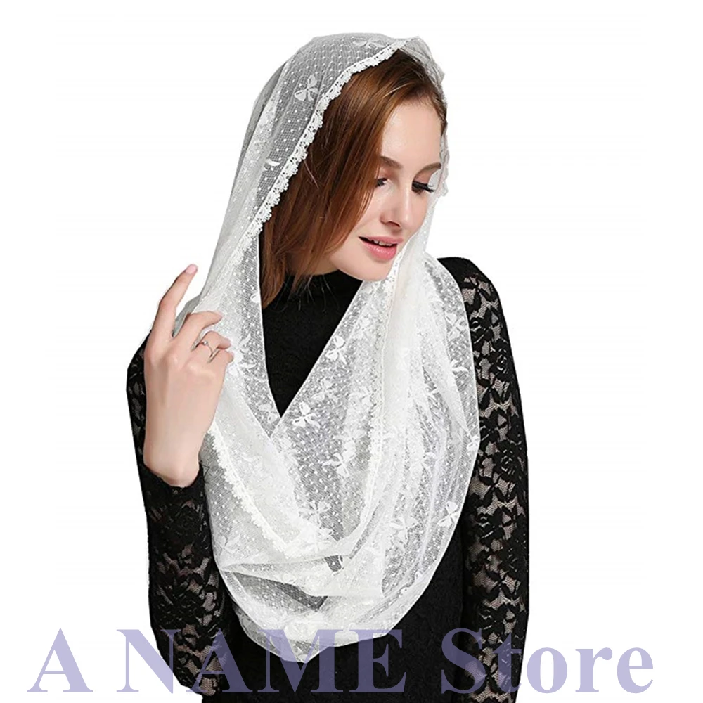 Spanish soft Lace Bows Veil for church Mantilla Catholic Women Vintage Headcovering wraps Black Ivory Velo novia Negra mantille