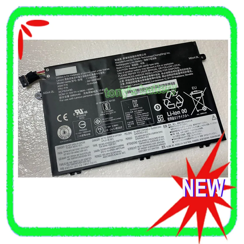 

New Original L17L3P51 L17C3P51 Battery For Lenovo Thinkpad E480 E485 E490 E580 E585 E590 R480 R580 L17M3P51 L17M3P52 01AV446