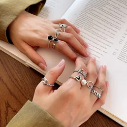 1pc Retro Authentic 925 sterling silver Twist Rope / rivet /black agate/ knot Ring Adjust Set Jewelry C-J70