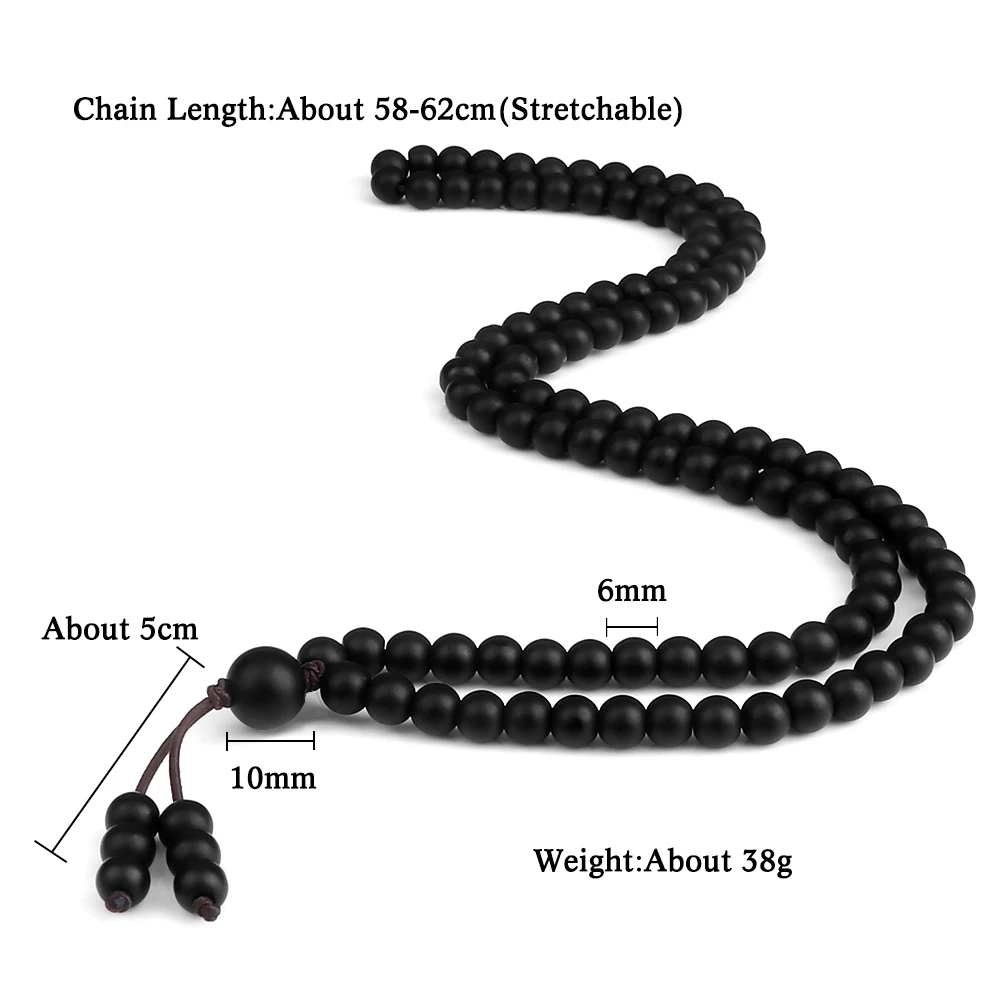 Shiny Black Natural Stone Beaded Necklace Obsidian Matte Onyx 108 Mala Beads Wrap Bracelet Meditation Yoga Jewelry for Women Men