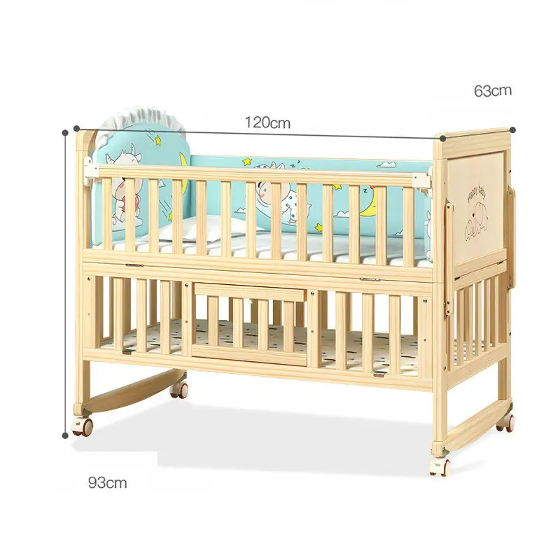 

4 In 1 Newborn Infant Cot Rocking Cradle, Solid Pine Wood BB Crib Stitching Adult Big Bed