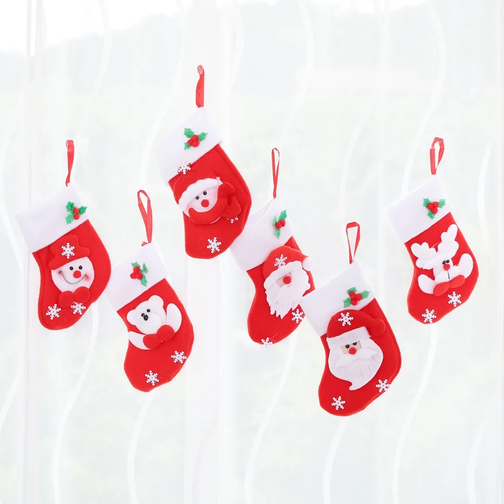 12 pcs/Lot Xmas Tree Decoration Santa Claus Gift Holders Christmas Stockings Candy Bags For Home Party Decor Cloth Ornaments Boo