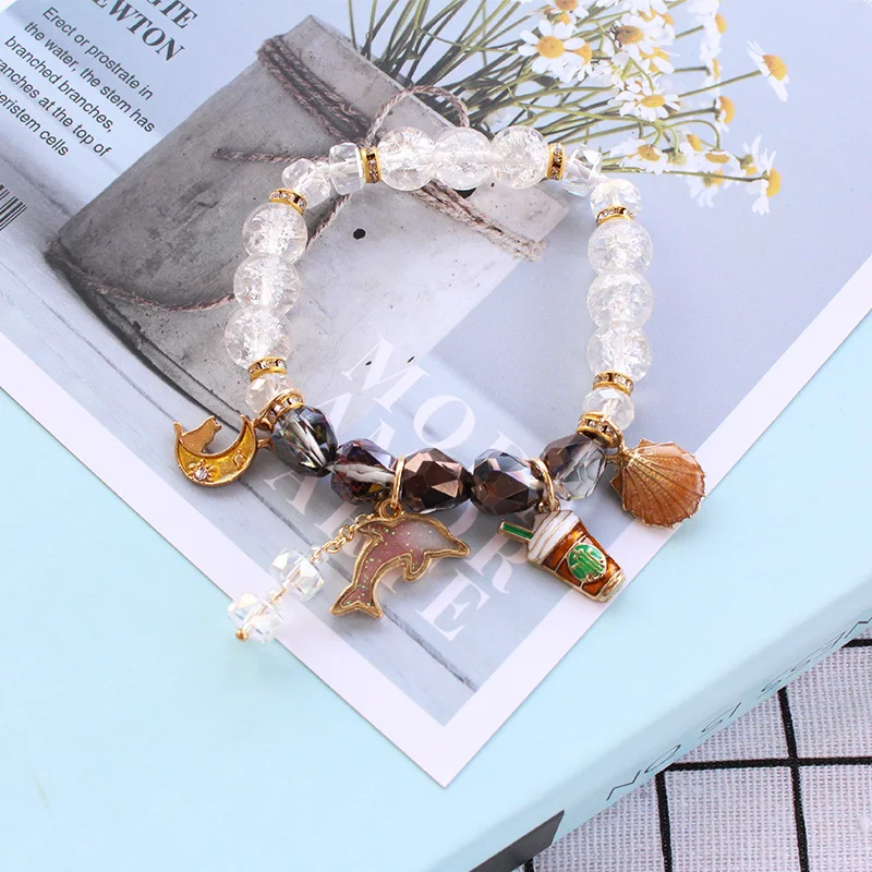 CHENFNA New Bohemian small fresh natural stone Bracelet for women  powder crystal fawn Pearl Crown DIA Beaded Bracelet present