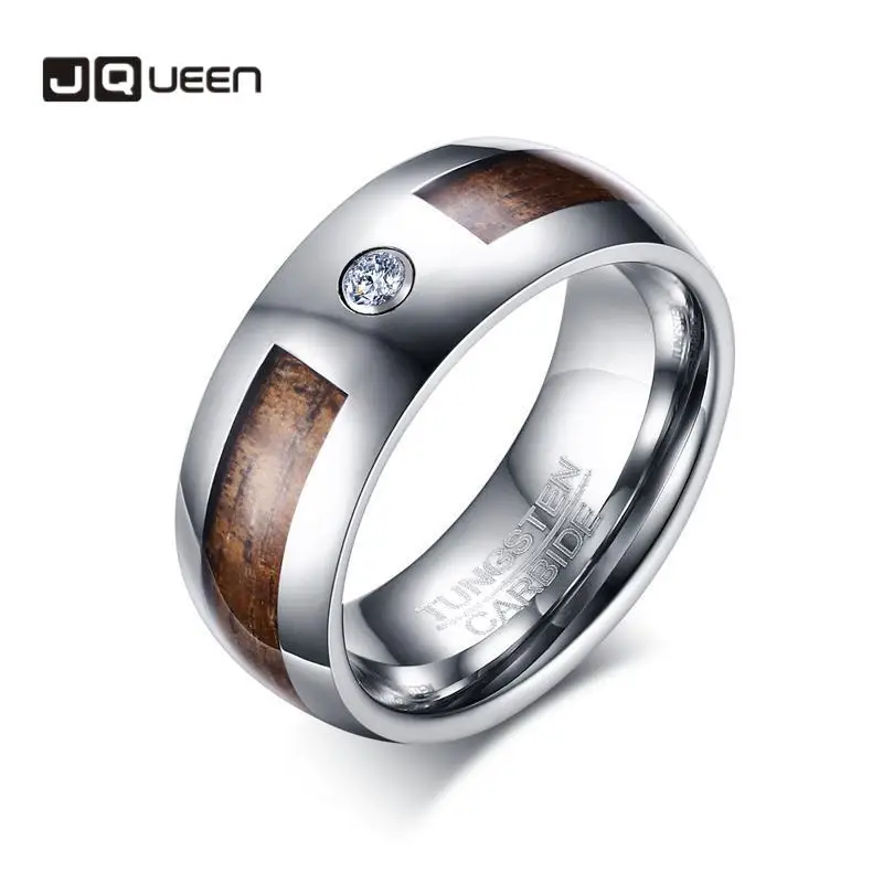 

JQUEEN 8mm Tungsten Carbide Ring Silver Zircon Ring Men's Engagement Ring Jewelry