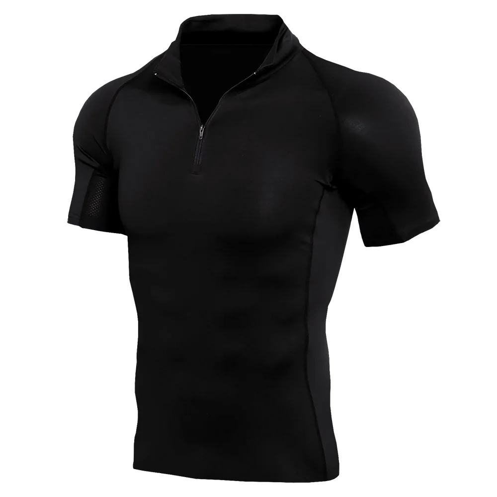 Mens Running Compression Shirt Dry Fit Short Sleeve V-Neck Tee Tops Jogging Bodybuilding Sportswear Gym Fitness Workout T Shirts