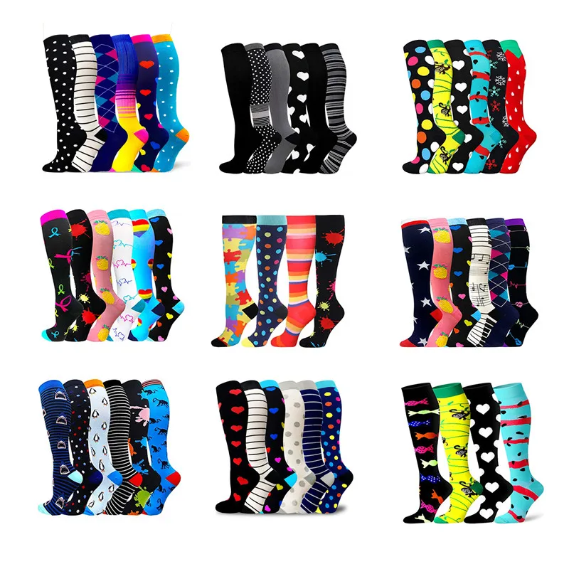 

5/6/7 Pairs/Pack Compression Stocking Women Knee High Edema Anti Fatigue Diabetes Varicose Veins Summer Running Sports Socks