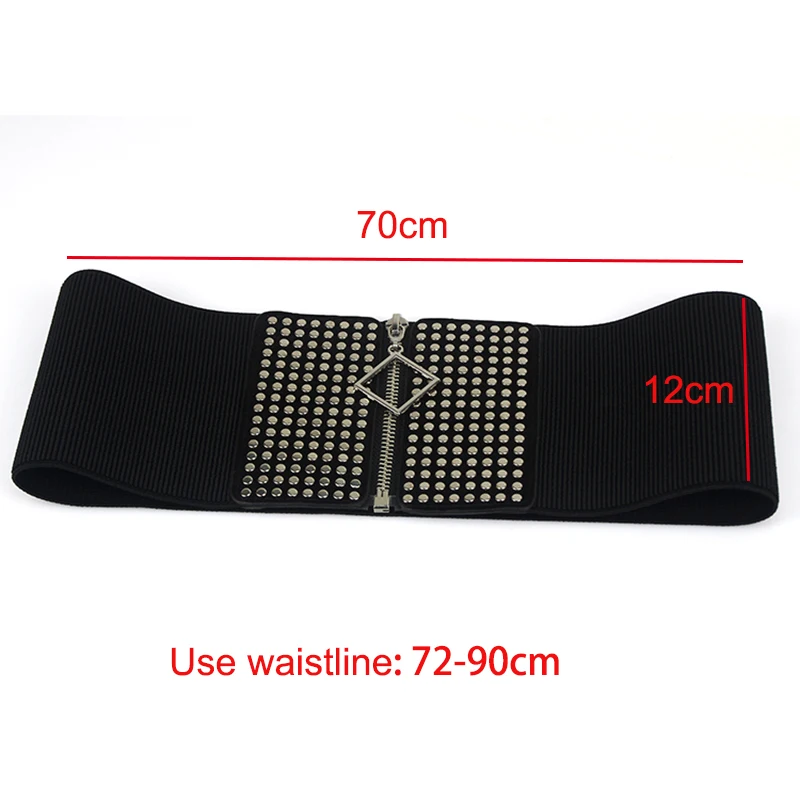 Fashion Wide Elastic Belt For Women Rivet Cummerbund Female Black Knitted Wide Waist  Ladies Peplum Waist Belt