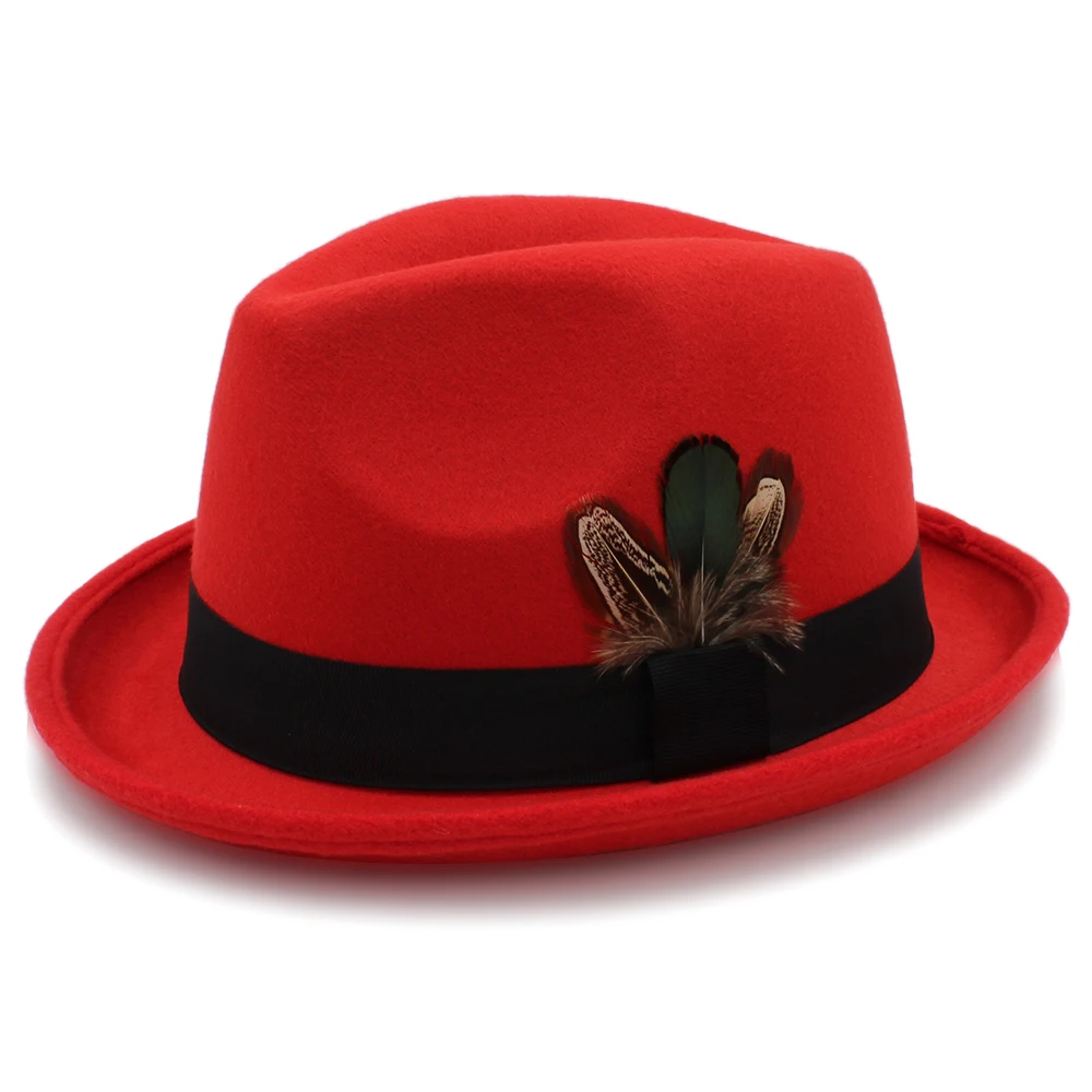 Men Women Fedora Hats Trilby Cap Jazz Homburg Feather Band Sunhat Classical Party Street Style Outdoor Travel Size US 7 1/4 UK L