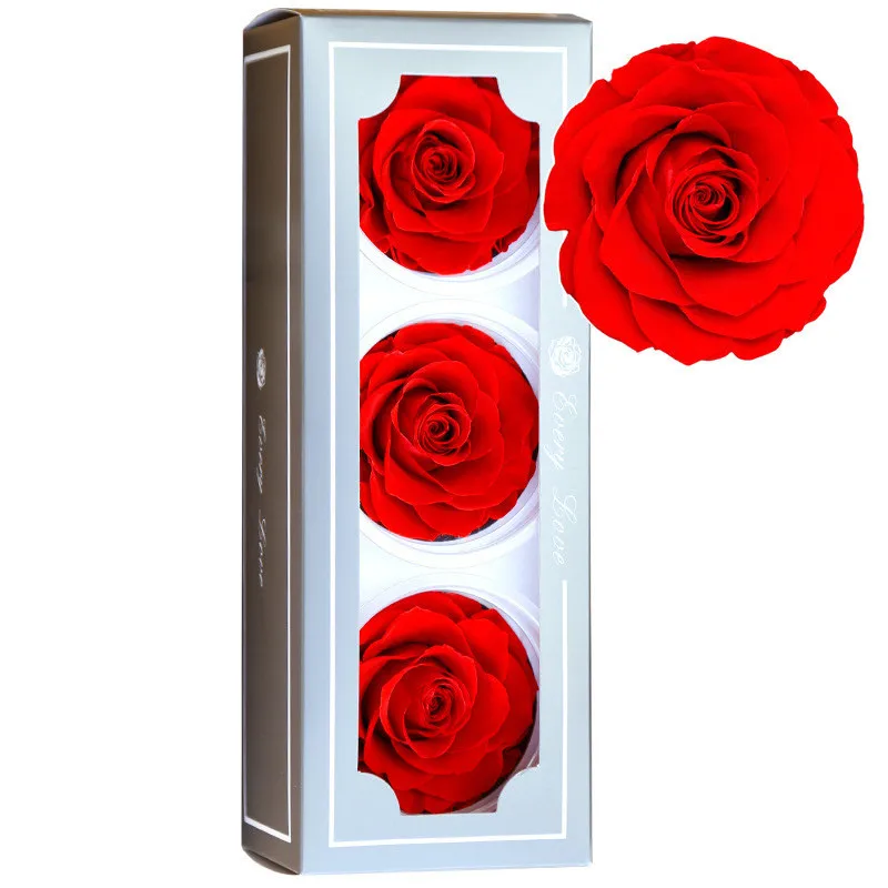 8cm Rose head 3pcs/box Flowers Immortal Rose Valentine Gift Eternal Life Flower Material Rose kunstbloemen Eternelle Gift Box