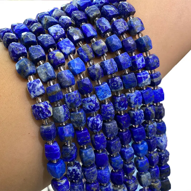 

Fine 100% Natural Lapis Lazuli Faceted Square Gemstone Beads For Jewelry Making DIY Bracelet Necklace 8-9MM 15''