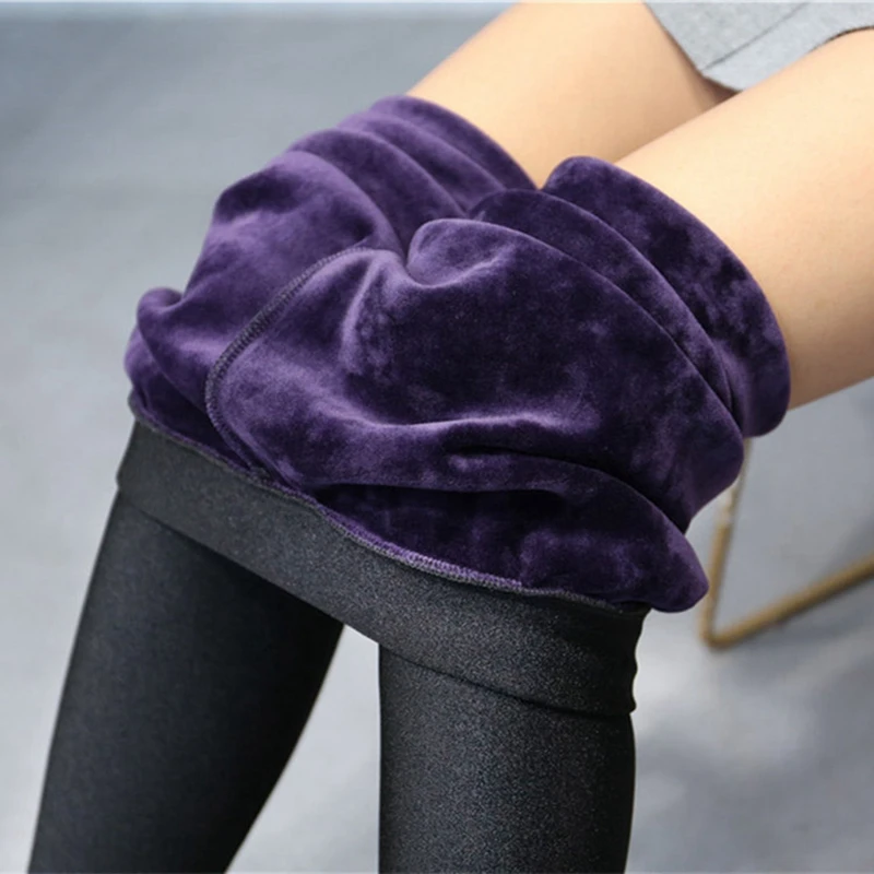 2024 New Design Winter Slim Fitted Plus Big Size 5XL Warm Leggings Black Shine Skinny Pants Push Work Out Inner Fur Leggings