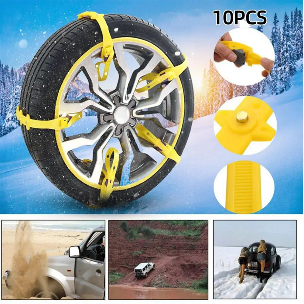 10PCS Trucks Car Snow Chain Car Off-road Tires Rubber Anti-skid For Snow And Mud Relief Auto Winter Wheel Snow And Ice Chains