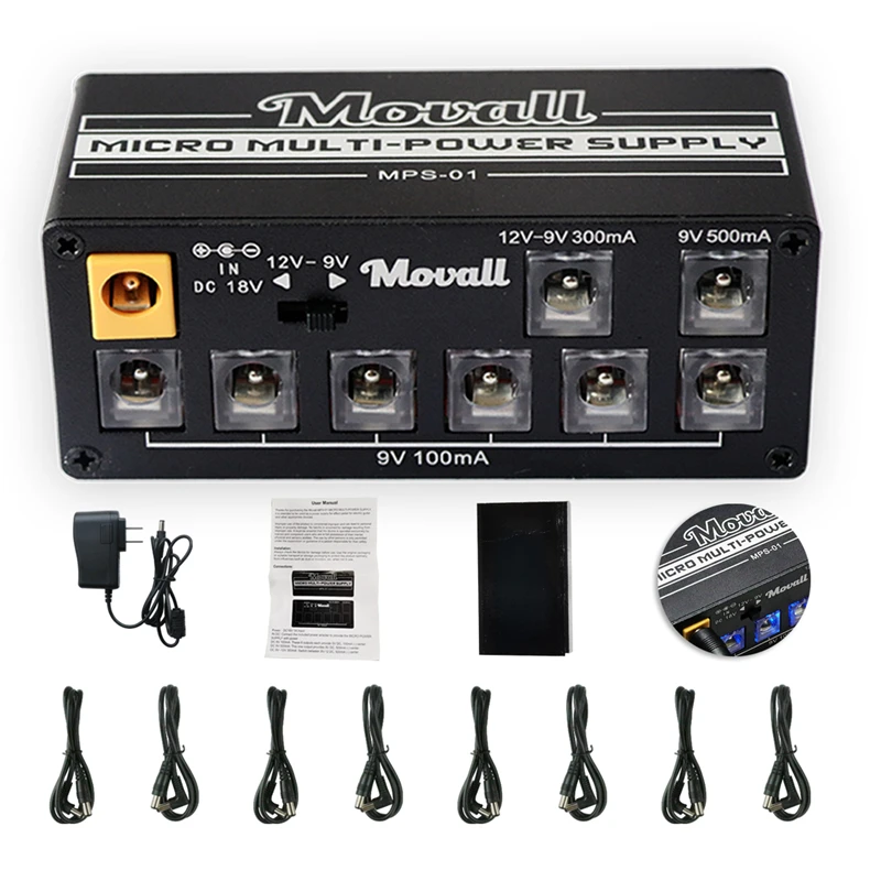 Movall Guitar Pedal Power Supply 8 Isolated Output Anti-interference 18W Different Output Guitar Effect Power Guitar Accessories