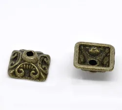 DoreenBeads Handmade Beads Caps Square Antique Bronze Color DIY Making Jewelry FIndings (Fits 9mm-14mm Beads) 10mm x 10mm,50PCs