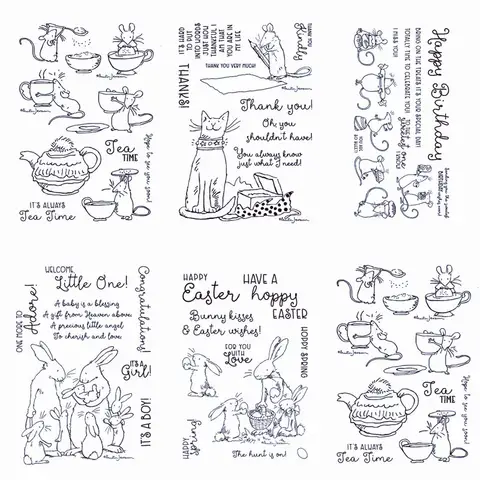 행복한 부활절 클리어 우표 새로운 아기 티 타임 재미 달콤한 친절하게 마우스 토끼 우표 DIY Scrapbooking 종이 카드 공예