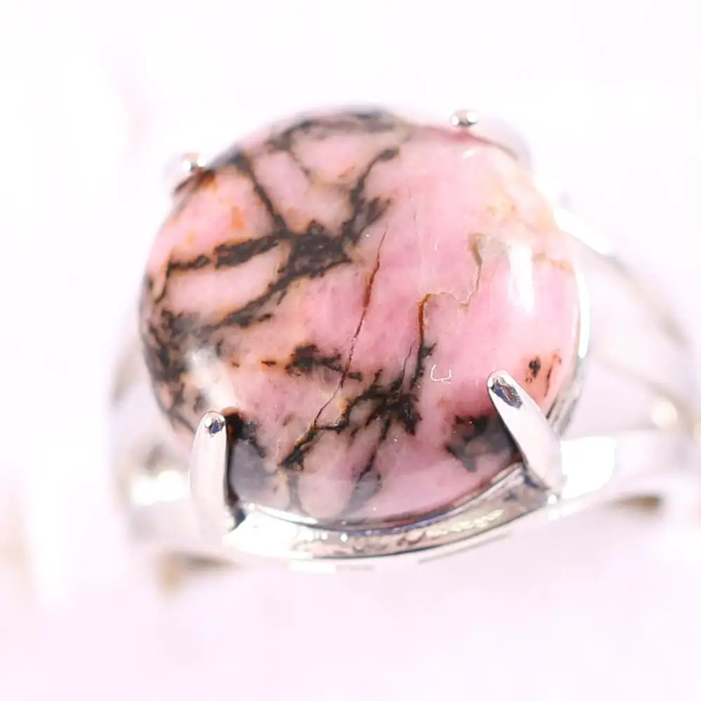 1 sztuk czerwony karneol pierścień dla kobiet regulowany kamień naturalny okrągły CAB Cabochon zielony awenturyn koraliki różowy Rhodonite Ring Finger — zdjęcie 3