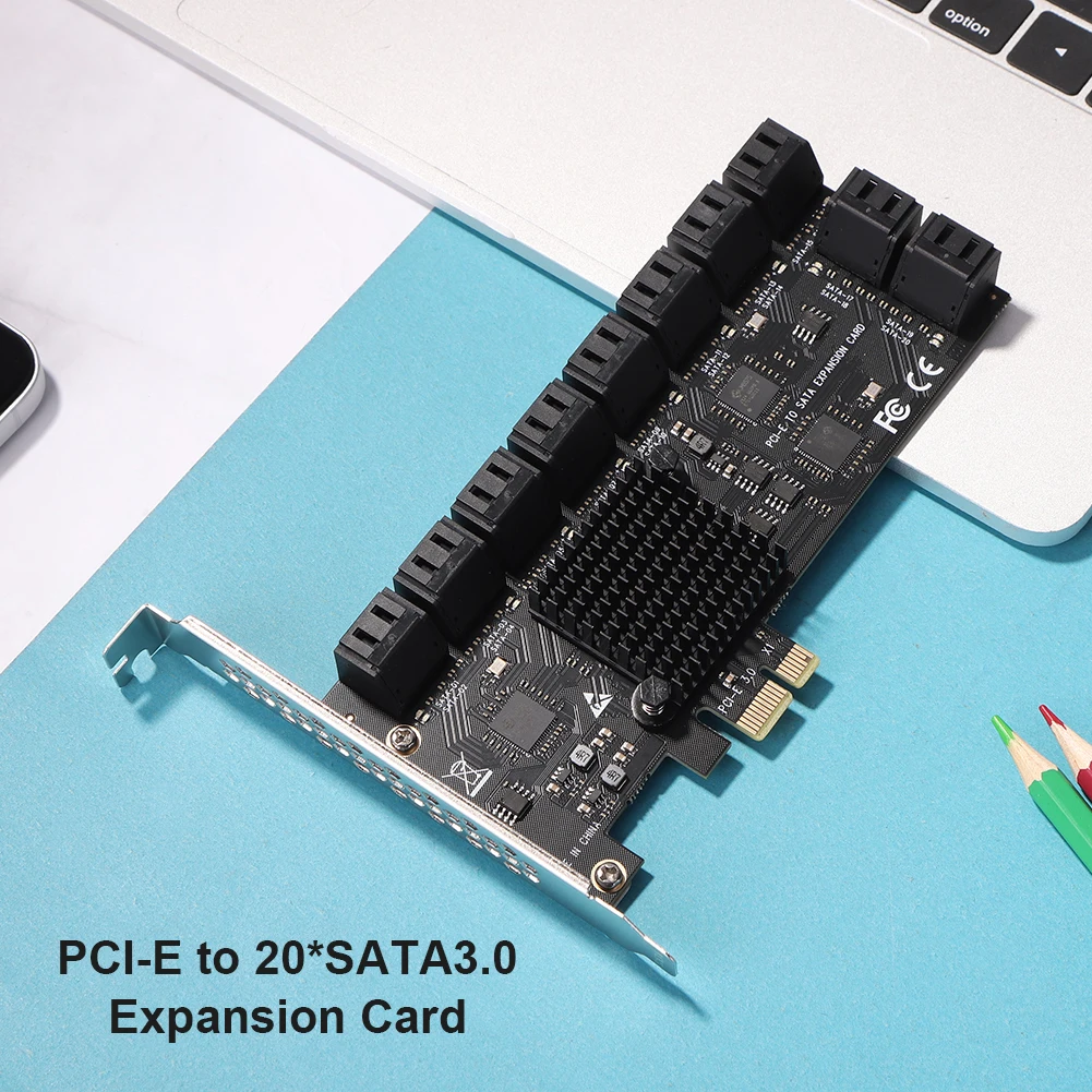 PCIE Adapter 20/16/12 Port PCI-Express X1 to SATA 3.0 SA3112J Expansion Card 6Gbps High Speed Add On Card W/ PCI-E X4 X8 X16