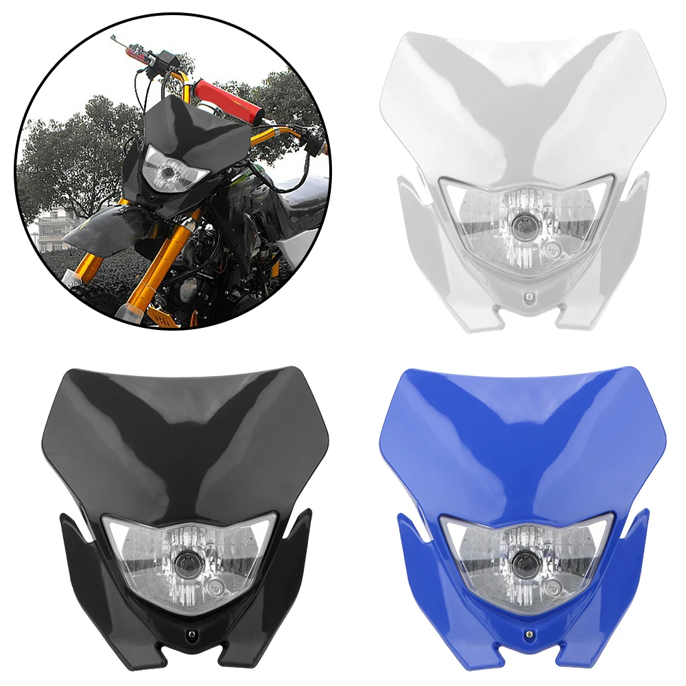 Motorcycle Headlight Fairing Motocross Supermotor Headlamp Universal Type H4 Light Bulb Dirt Bike Head Light