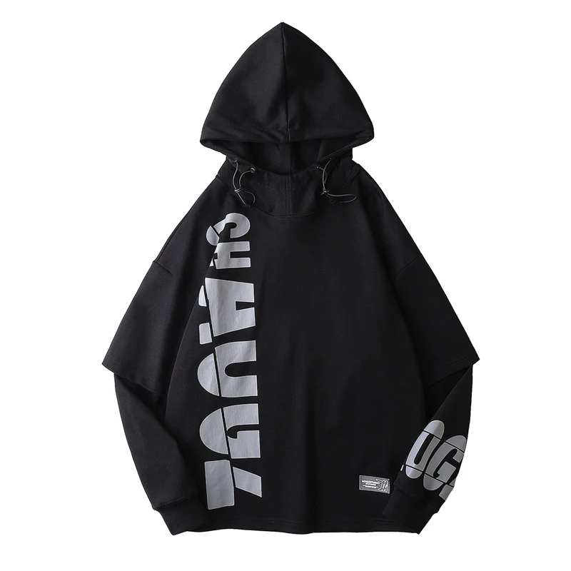 11 BYBB\'S DARK Hip Hop Streetwear Hoodie Sweatshirt 2021 Fake two Piece Letter Print Pullover Men Harajuku Hoodies Tops WB402