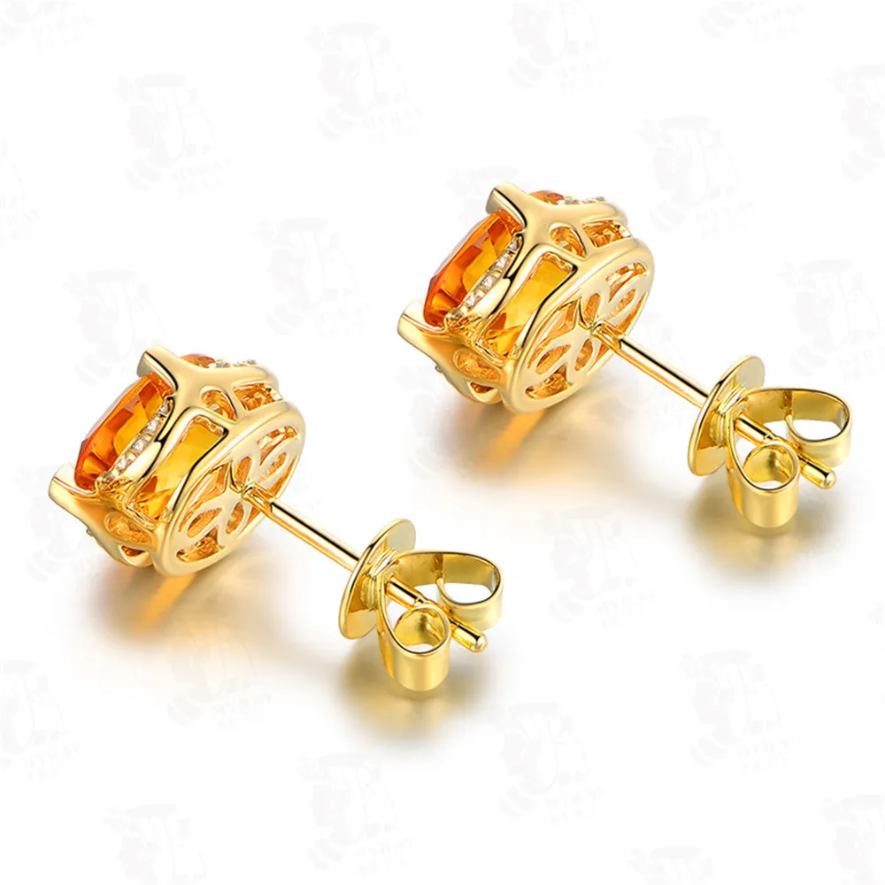 Citrine gemstones crystal stud earrings for women gold color jewelry zircon diamonds party gifts luxury bling bijoux bague