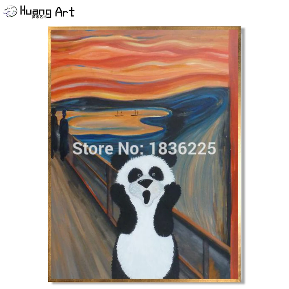 Pure Handmade Yell Panda Oil Painting on Canvas by Skill Artist Imitation Painting Van Gogh Landscape Wall Painting