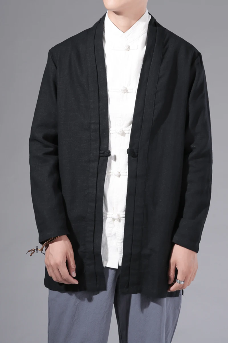 Men Kimono Cardigan  Mens Black Trench Man Open Stitch Cotton Linen Jacket Male Harajuku Outwear Mens Kongfu Coats 3XL